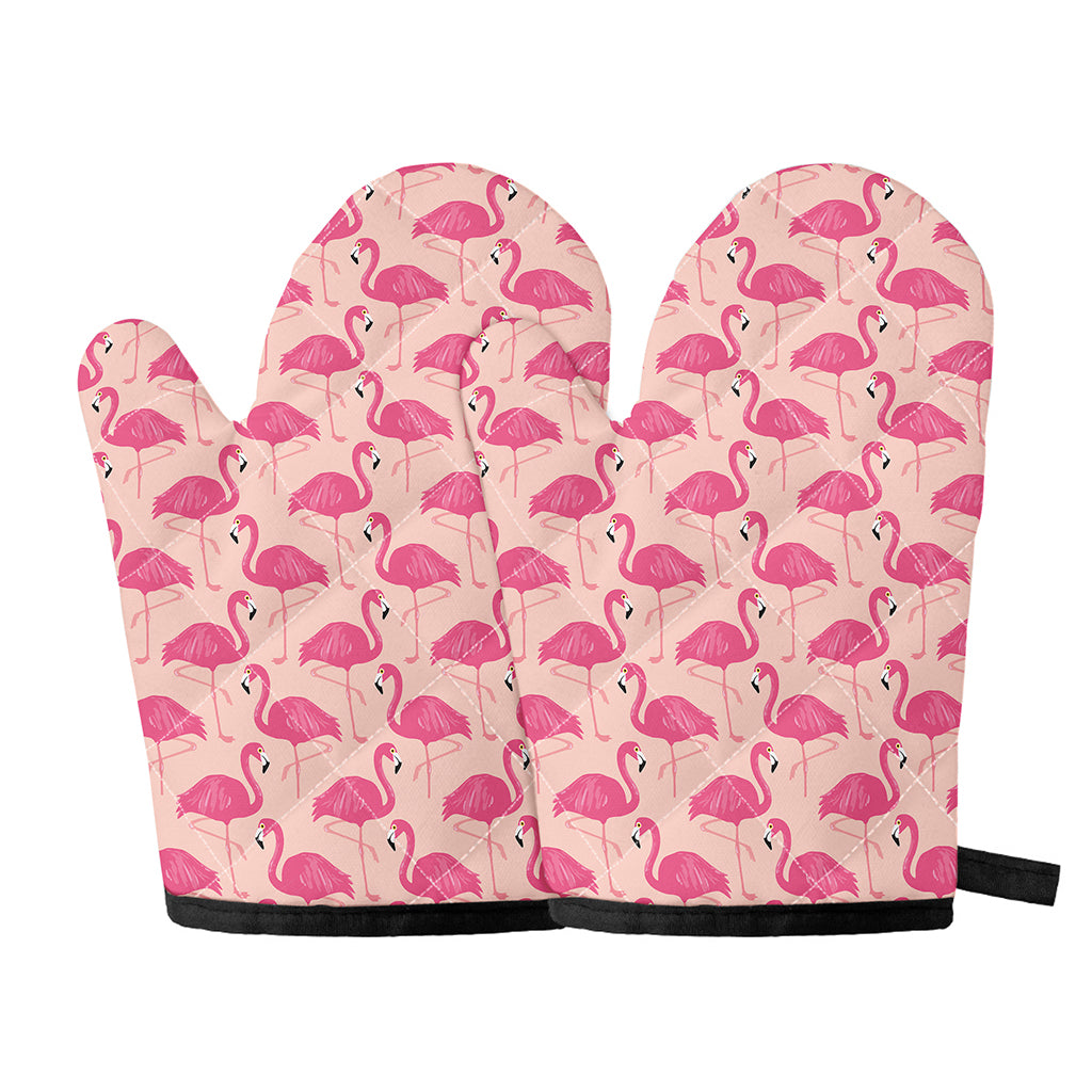 Pink Flamingo Pattern Print Oven Mitts
