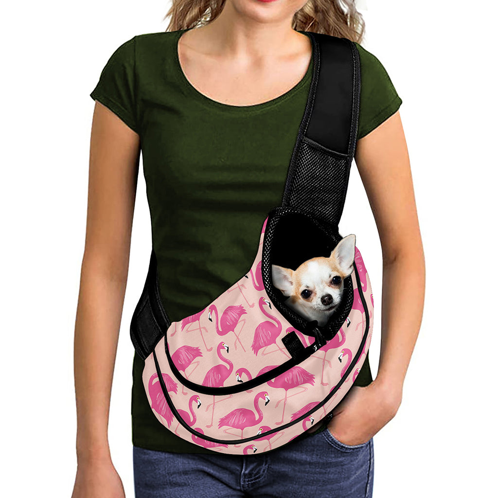 Pink Flamingo Pattern Print Pet Sling Carrier