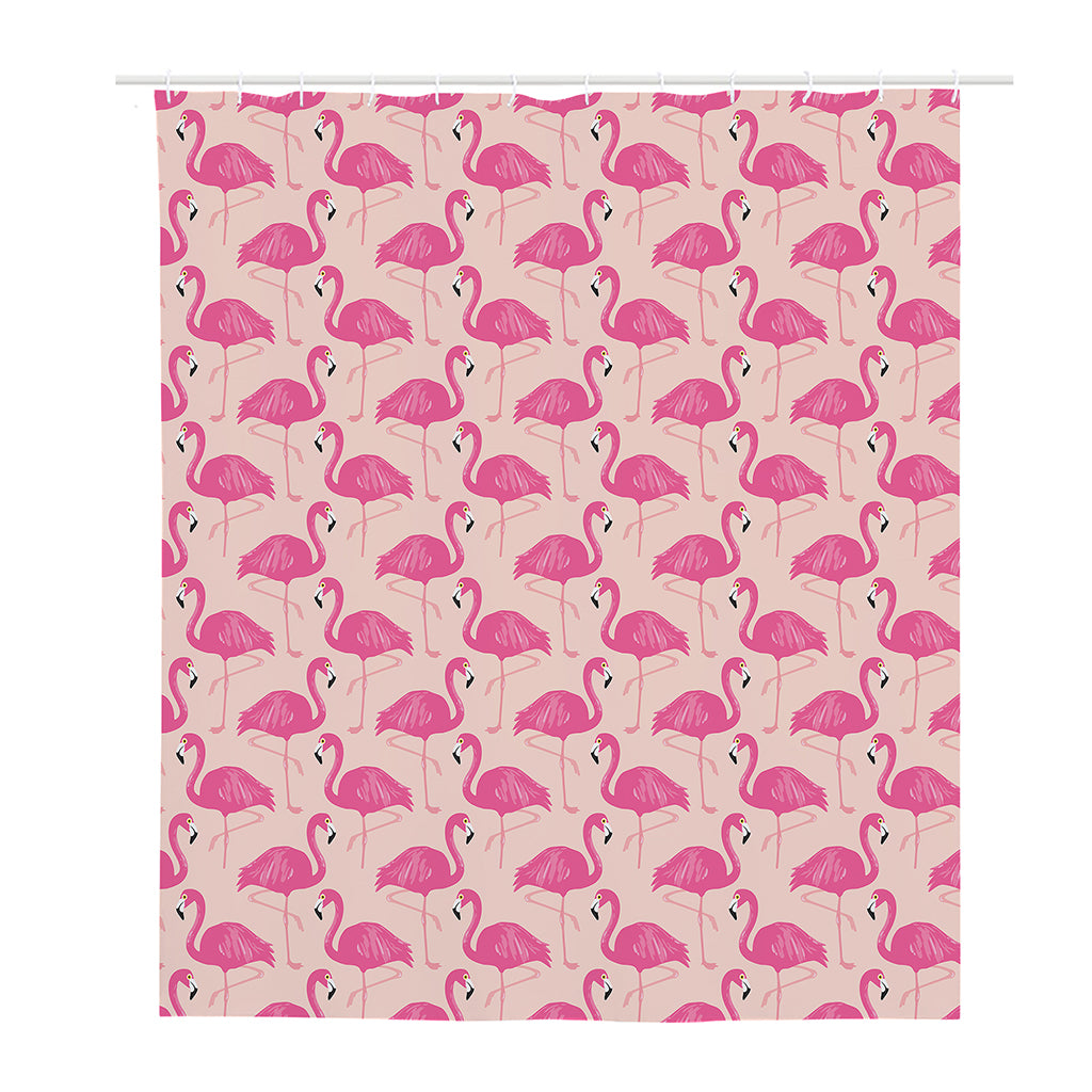 Pink Flamingo Pattern Print Polyester Shower Curtain