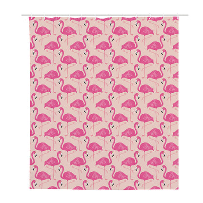 Pink Flamingo Pattern Print Polyester Shower Curtain