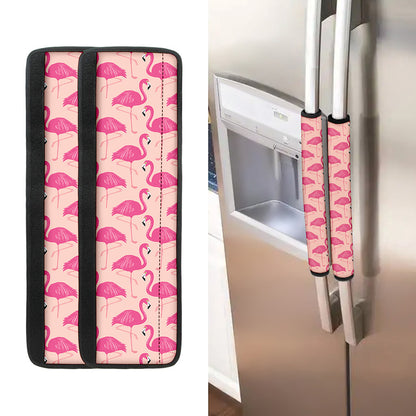 Pink Flamingo Pattern Print Refrigerator Handle Covers
