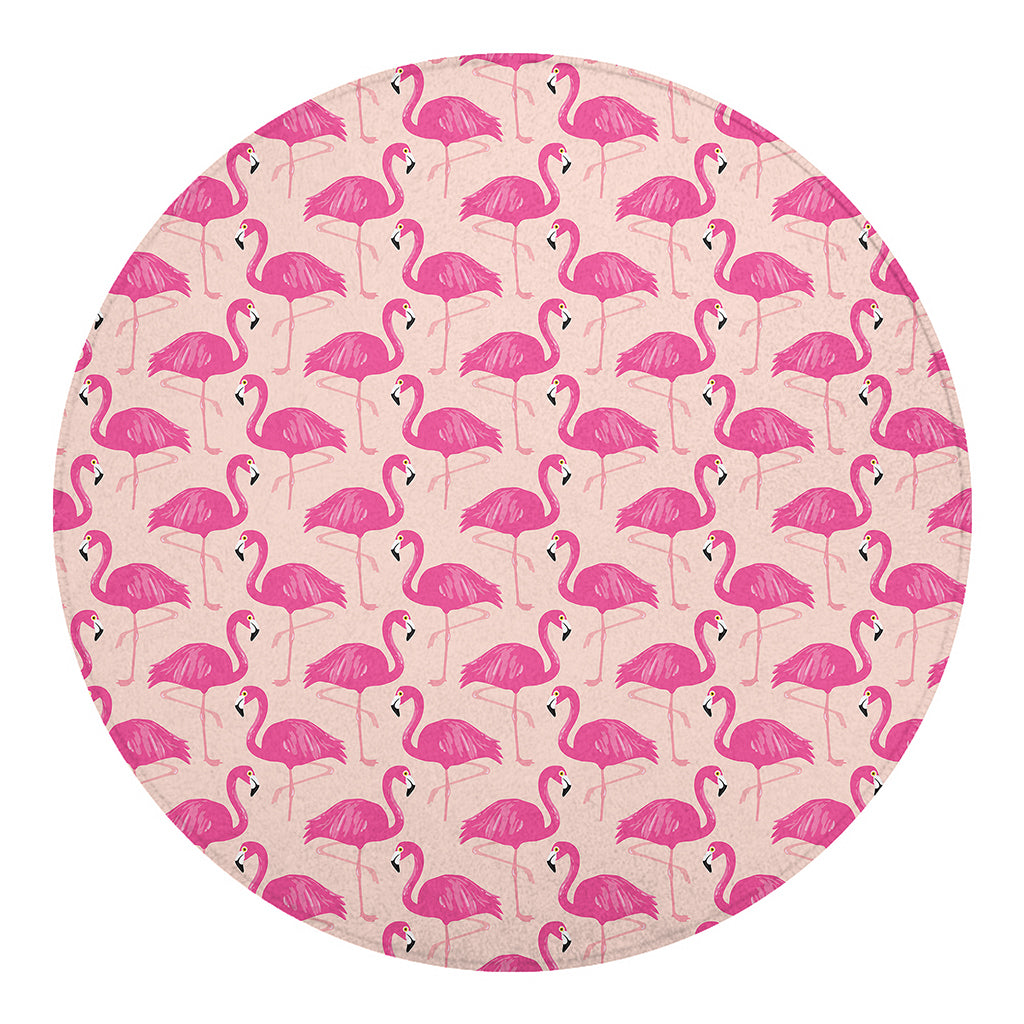 Pink Flamingo Pattern Print Round Blanket
