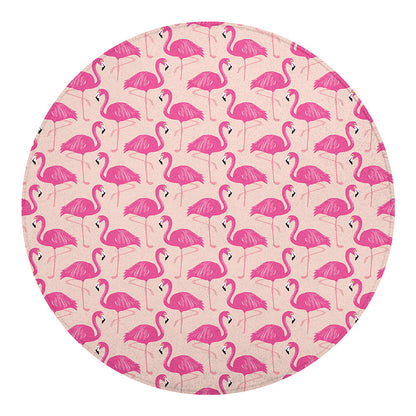 Pink Flamingo Pattern Print Round Blanket