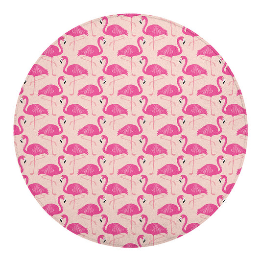Pink Flamingo Pattern Print Round Blanket