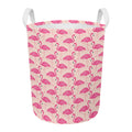 Pink Flamingo Pattern Print Round Laundry Basket