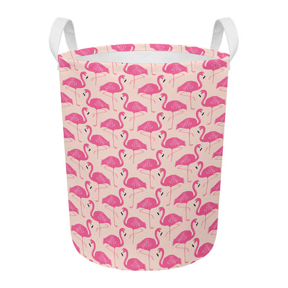 Pink Flamingo Pattern Print Round Laundry Basket