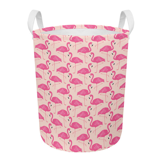 Pink Flamingo Pattern Print Round Laundry Basket