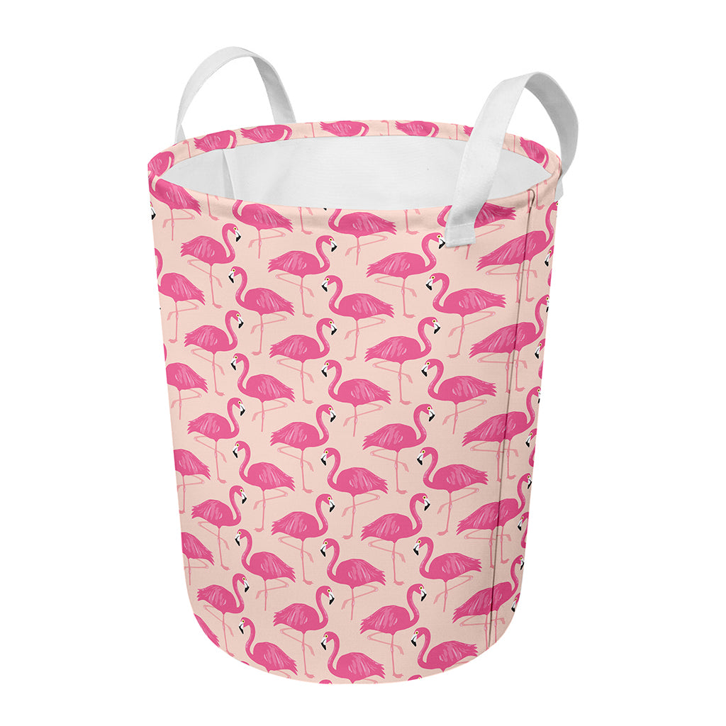 Pink Flamingo Pattern Print Round Laundry Basket