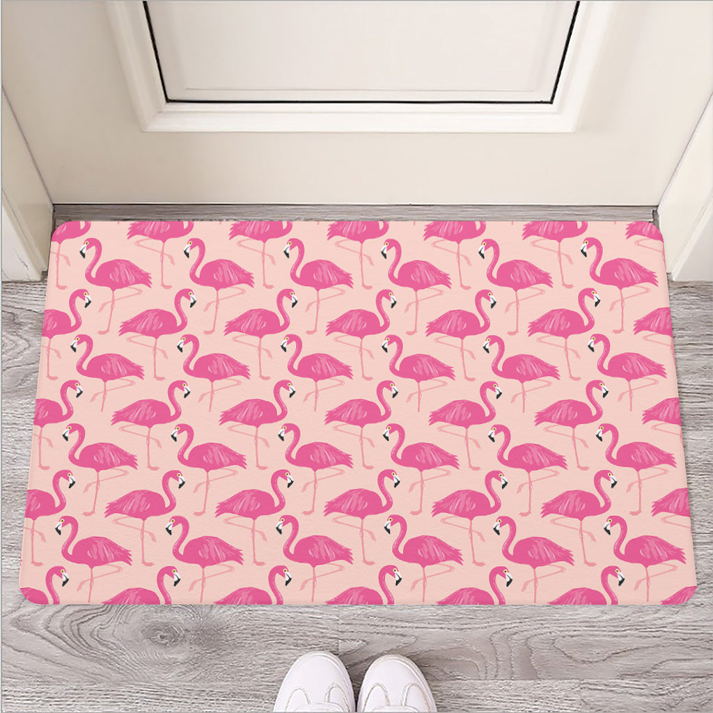 Pink Flamingo Pattern Print Rubber Doormat