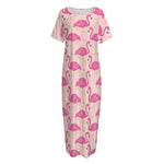 Pink Flamingo Pattern Print Short Sleeve Long Nightdress