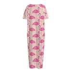 Pink Flamingo Pattern Print Short Sleeve Long Nightdress