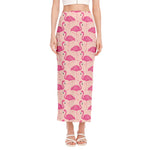 Pink Flamingo Pattern Print Side Slit Maxi Skirt