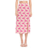 Pink Flamingo Pattern Print Side Slit Midi Skirt