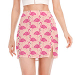 Pink Flamingo Pattern Print Side Slit Mini Skirt