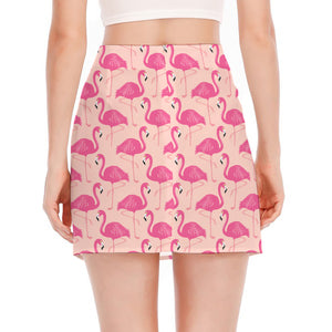 Pink Flamingo Pattern Print Side Slit Mini Skirt