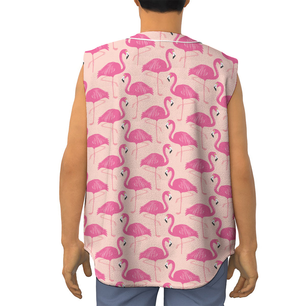 Pink Flamingo Pattern Print Sleeveless Baseball Jersey