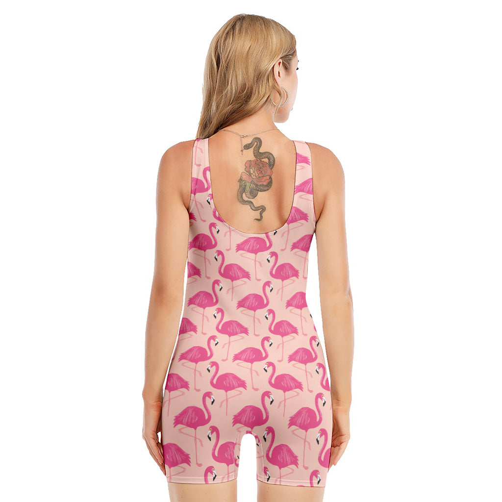 Pink Flamingo Pattern Print Sleeveless One Piece Swimsuit