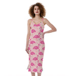 Pink Flamingo Pattern Print Slim Fit Midi Cami Dress