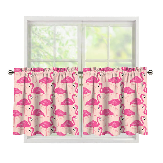 Pink Flamingo Pattern Print Tier Curtains