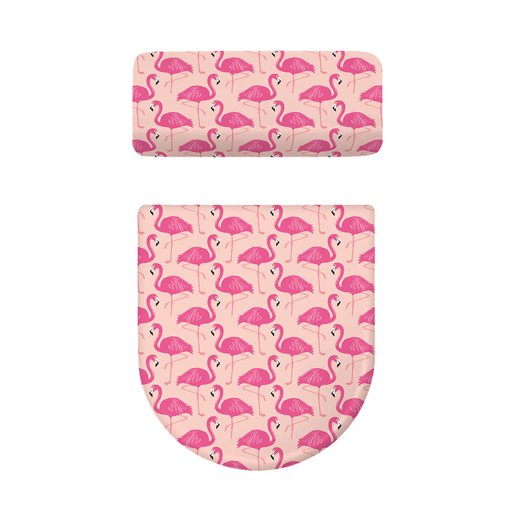 Pink Flamingo Pattern Print Toilet Lid And Tank Cover Set