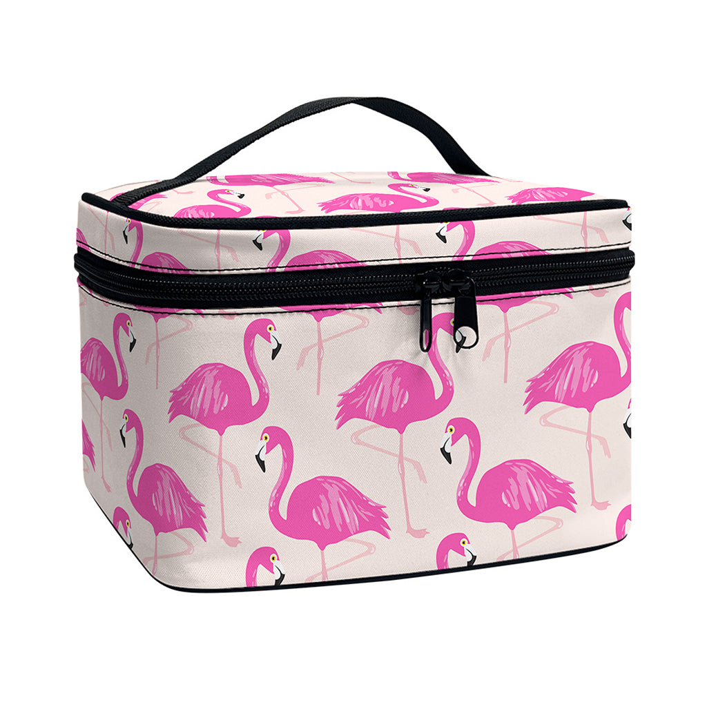 Pink Flamingo Pattern Print Travel Makeup Bag