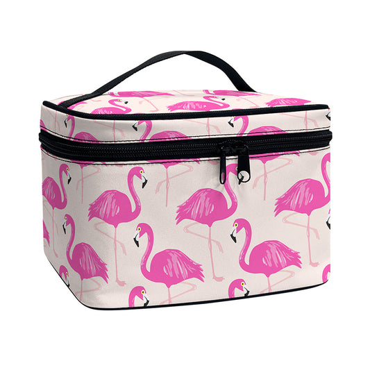 Pink Flamingo Pattern Print Travel Makeup Bag
