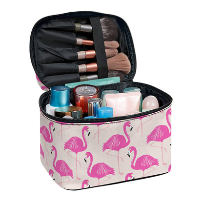 Pink Flamingo Pattern Print Travel Makeup Bag