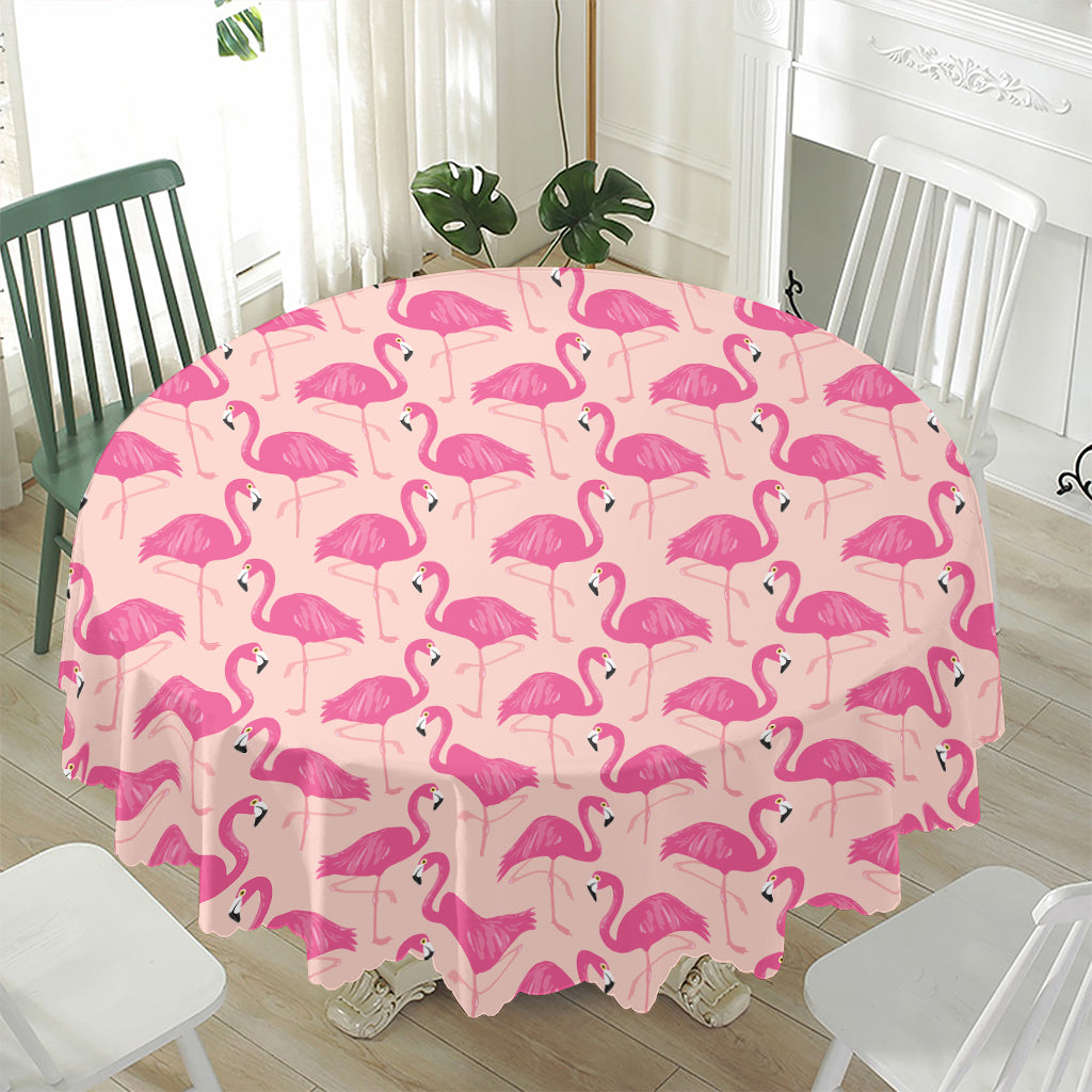 Pink Flamingo Pattern Print Waterproof Round Tablecloth