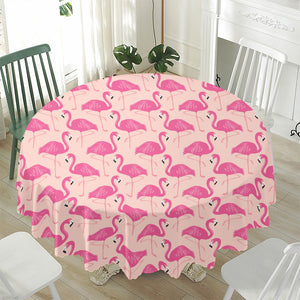 Pink Flamingo Pattern Print Waterproof Round Tablecloth