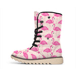Pink Flamingo Pattern Print Winter Boots