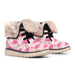 Pink Flamingo Pattern Print Winter Boots