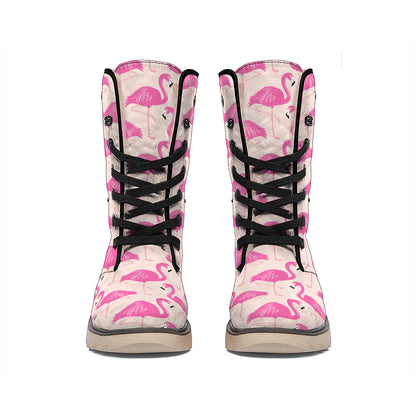 Pink Flamingo Pattern Print Winter Boots