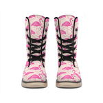 Pink Flamingo Pattern Print Winter Boots