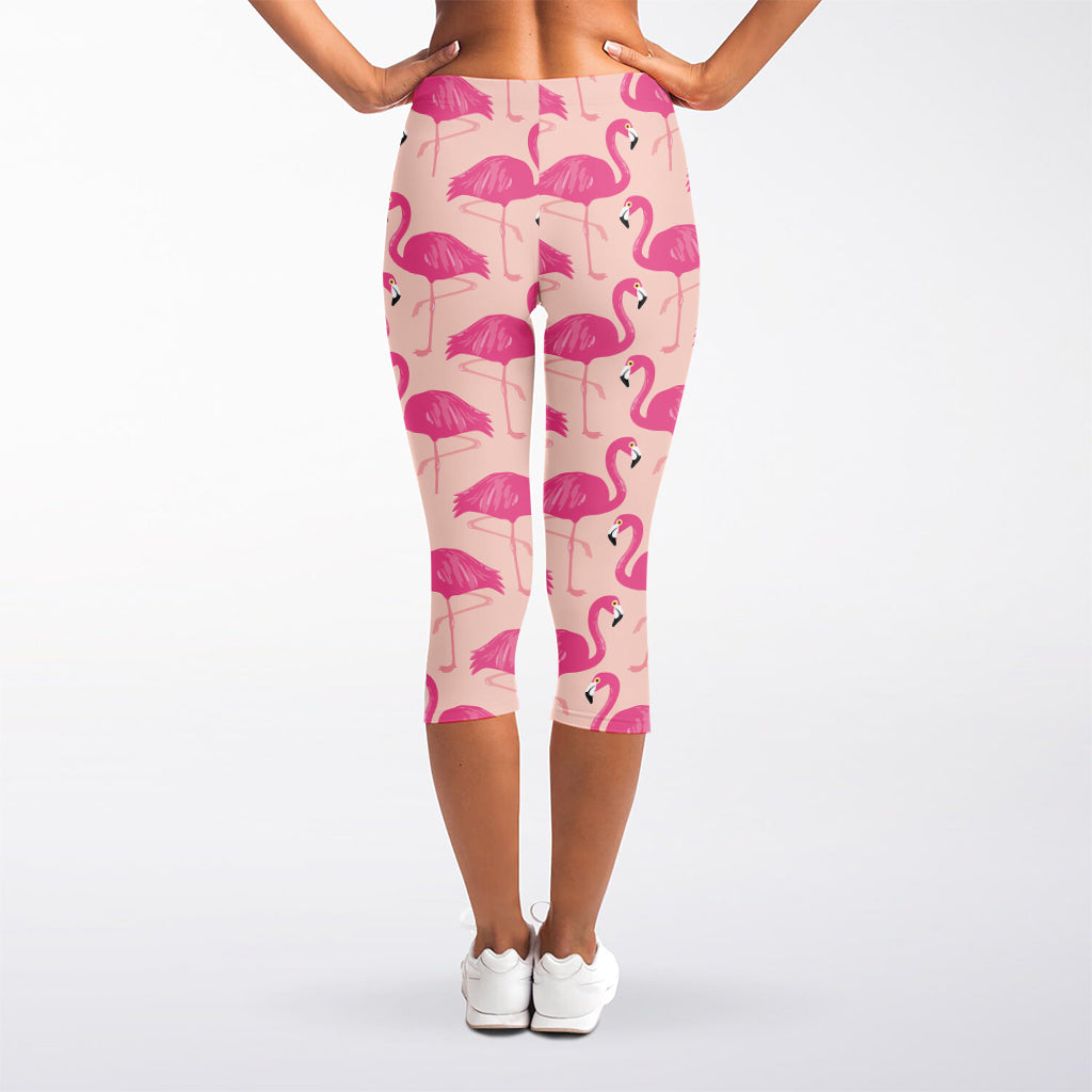 Pink Flamingo Pattern Print Women's Capri Leggings