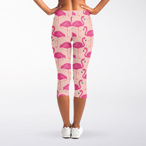 Pink Flamingo Pattern Print Women's Capri Leggings