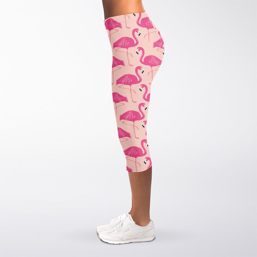 Pink Flamingo Pattern Print Women's Capri Leggings