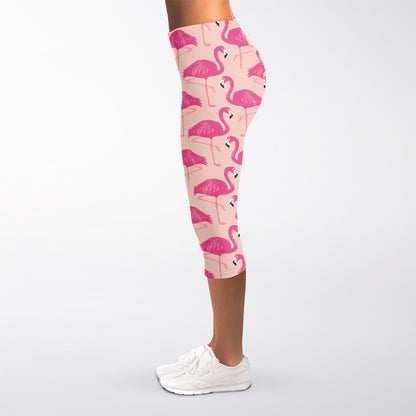 Pink Flamingo Pattern Print Women's Capri Leggings