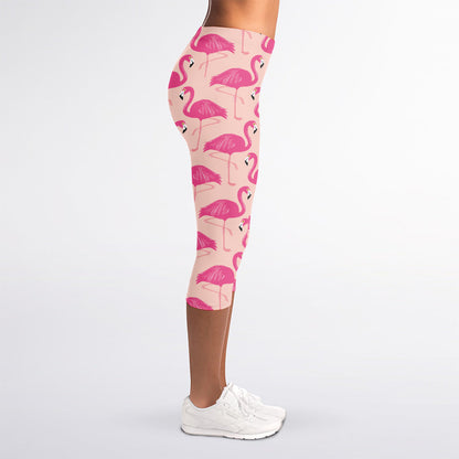 Pink Flamingo Pattern Print Women's Capri Leggings