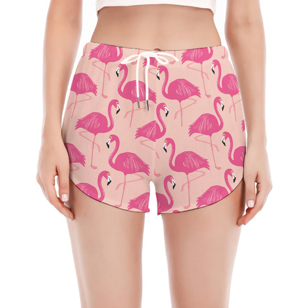 Pink Flamingo Pattern Print Women's Split Running Shorts