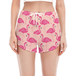 Pink Flamingo Pattern Print Women's Split Running Shorts