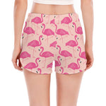 Pink Flamingo Pattern Print Women's Split Running Shorts