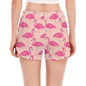 Pink Flamingo Pattern Print Women's Split Running Shorts