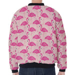 Pink Flamingo Pattern Print Zip Sleeve Bomber Jacket