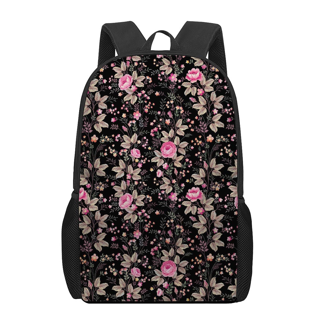 Pink Floral Flower Pattern Print 17 Inch Backpack