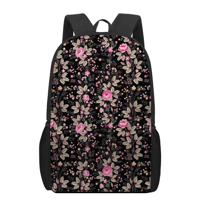 Pink Floral Flower Pattern Print 17 Inch Backpack