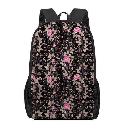 Pink Floral Flower Pattern Print 17 Inch Backpack