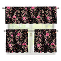 Pink Floral Flower Pattern Print 3 Piece Kitchen Curtains