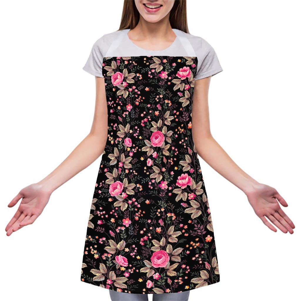 Pink Floral Flower Pattern Print Adjustable Apron