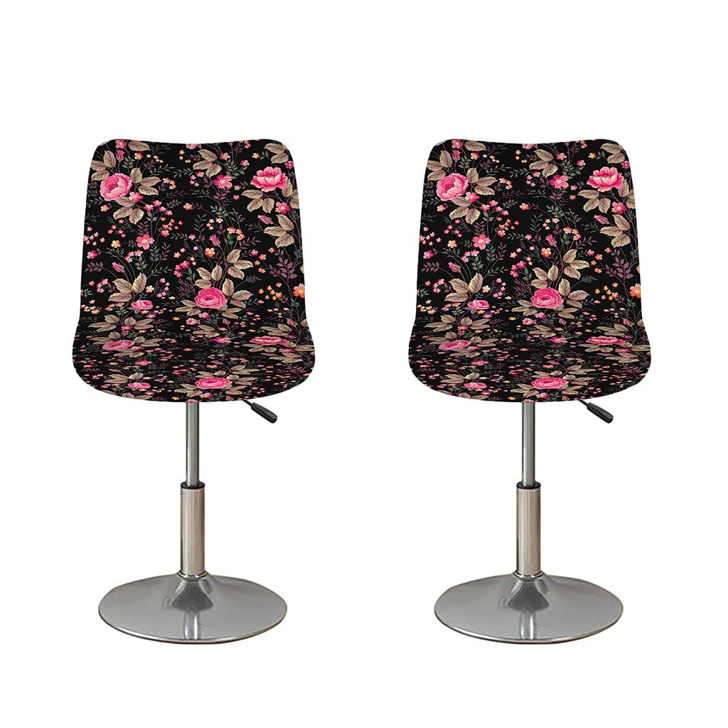 Pink Floral Flower Pattern Print Bar Stool Covers