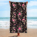 Pink Floral Flower Pattern Print Beach Towel